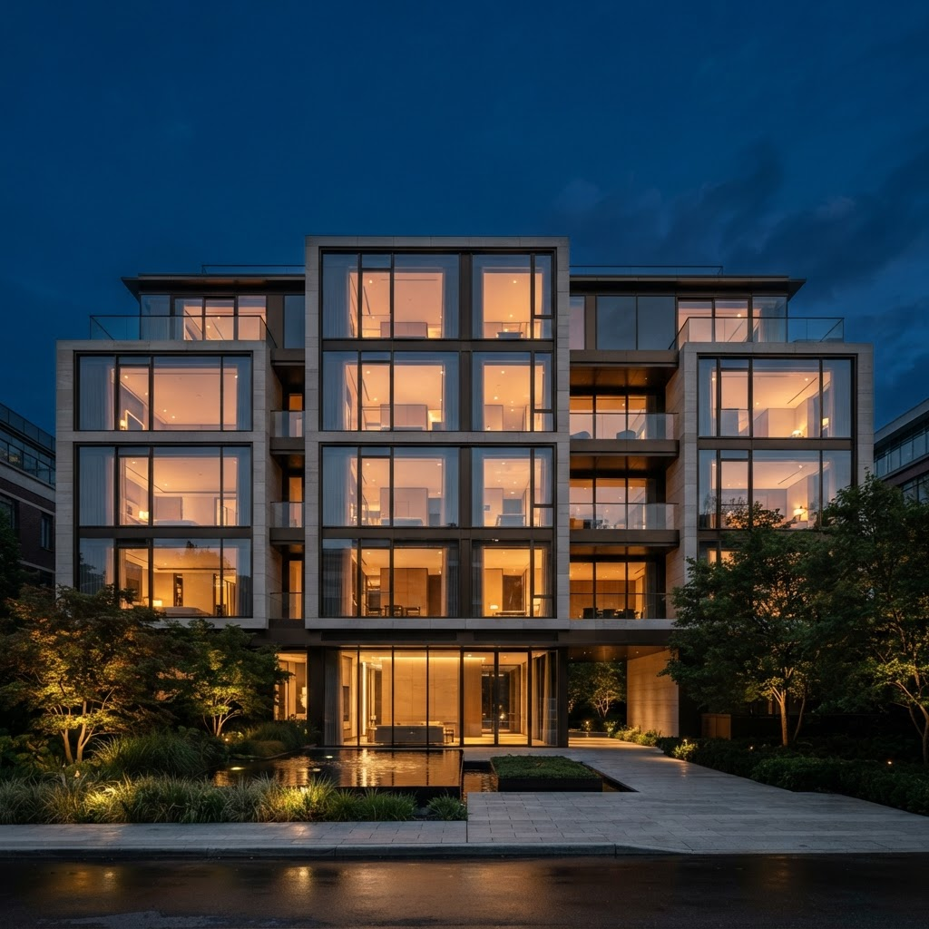 Modern luxury architecture at dusk